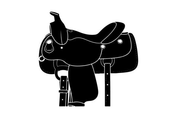 Black and White Line Art of a Western Saddle