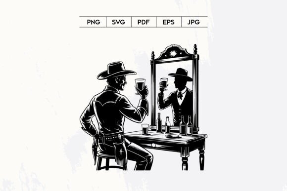 Cowboy Drinking Whiskey Mirror Vector Art Review