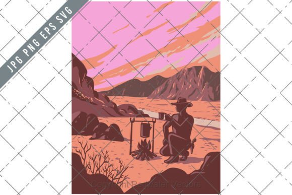 Cowboy in Rock Canyon WPA Poster Art for Embroidery