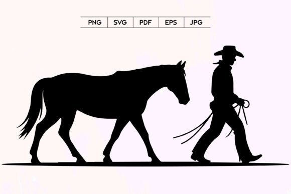 Cowboy Leading Horse Silhouette for Real Embroidery Projects