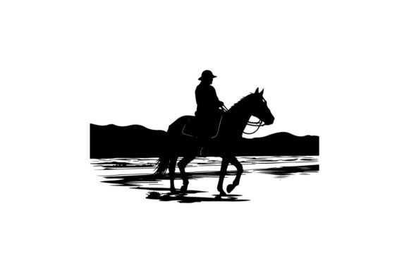 Silhouette of Cowboy Riding Horse for Embroidery Projects