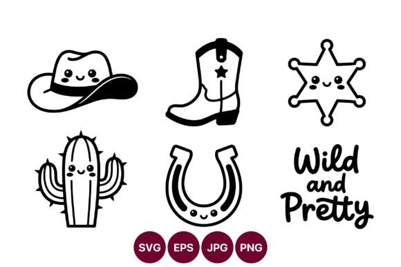 Western Doodle Icons Vector Art: A Playful Embroidery Design for Crafters